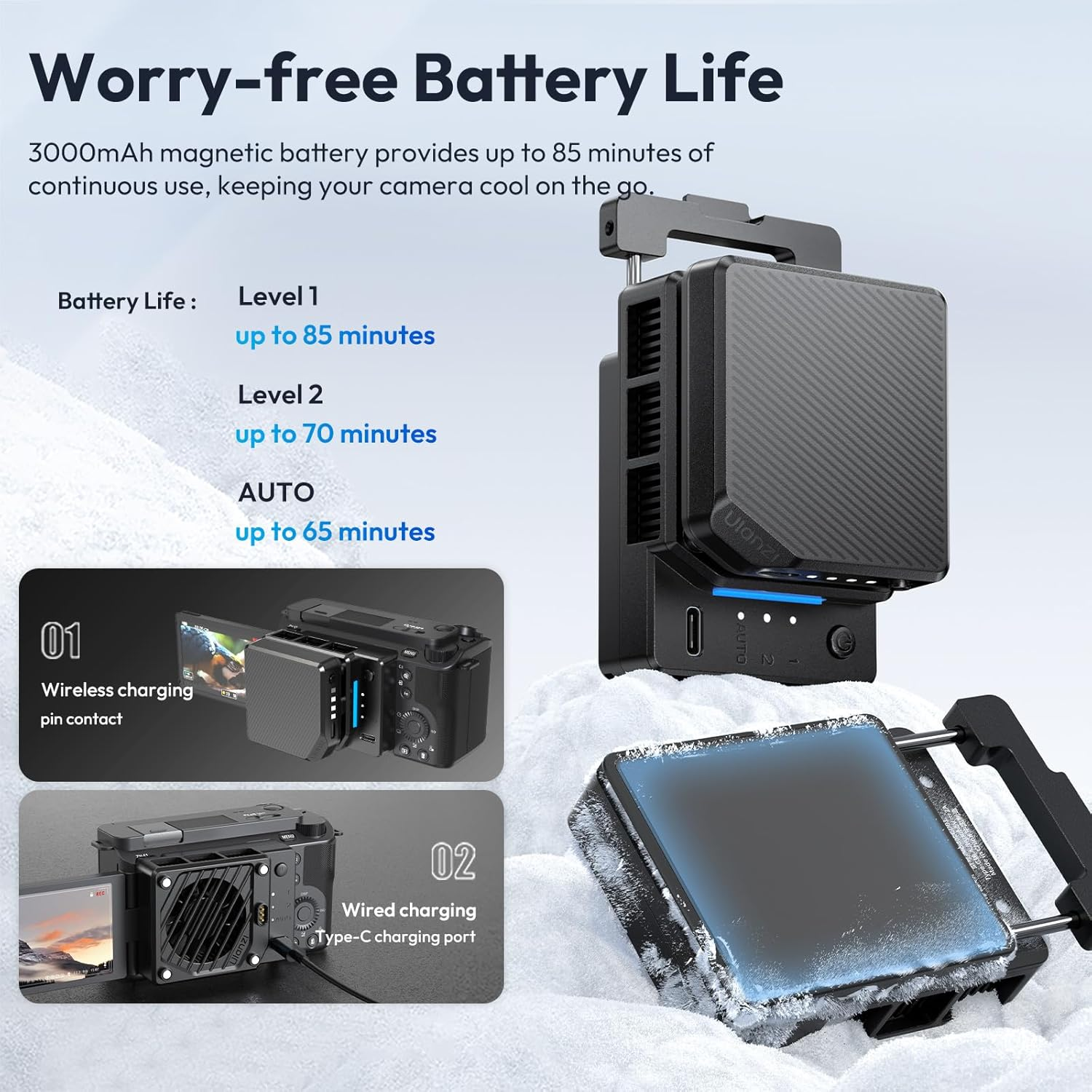 ULANZI Cooling Fan Set with Magnetic Battery, Real-Time Monitoring External Cooling System Compatible with Sony Canon Nikon FUJIFILM image number 4