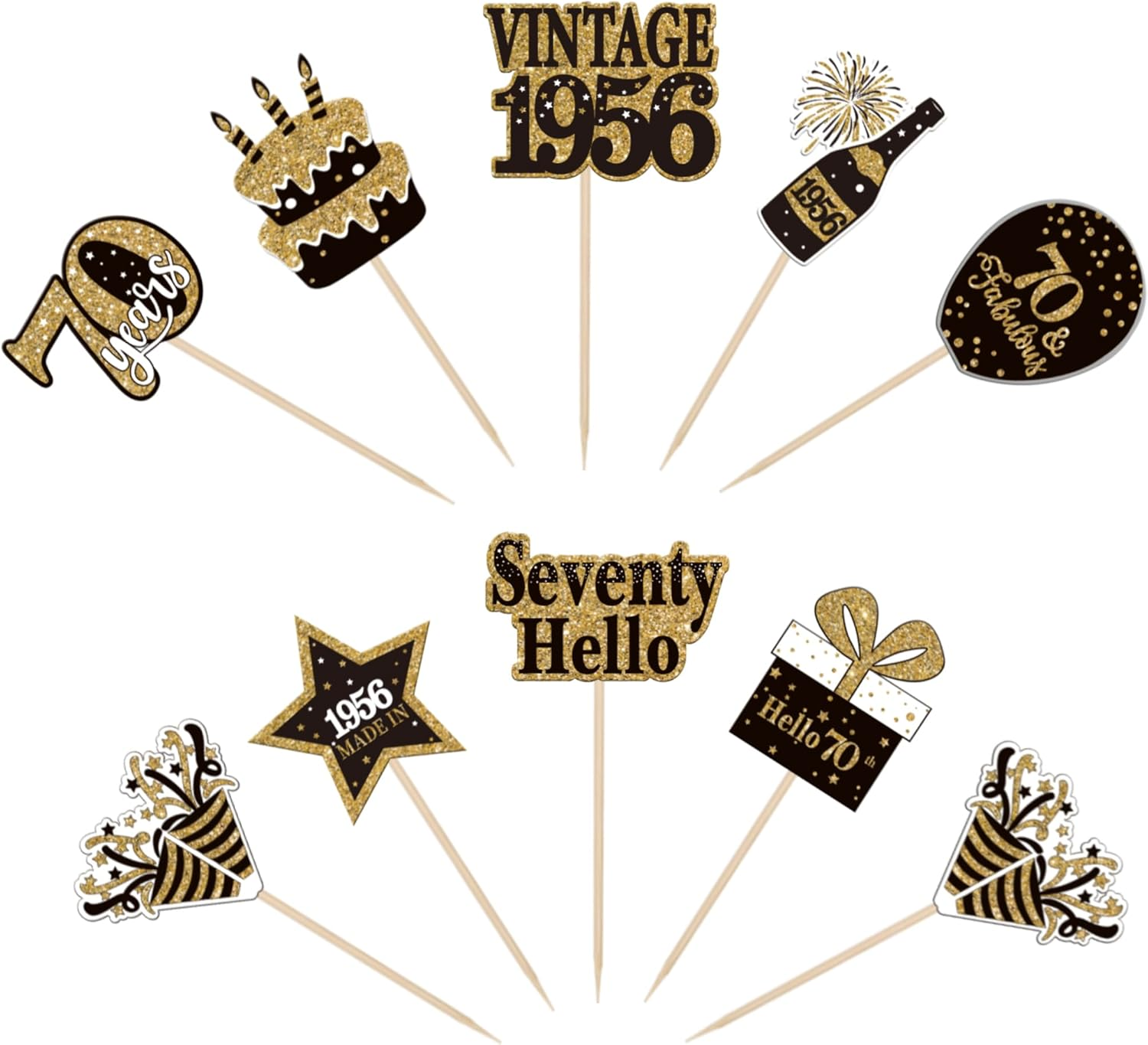 36 Pack Vintage 1956 Cupcake Toppers Cheers to 70Th Birthday Cupcake Picks Hello Seventy Birthday Cupcake Decorations for Happy 70Th Birthday Wedding Anniversary Party Supplies (70Th) - 40Th image number 5
