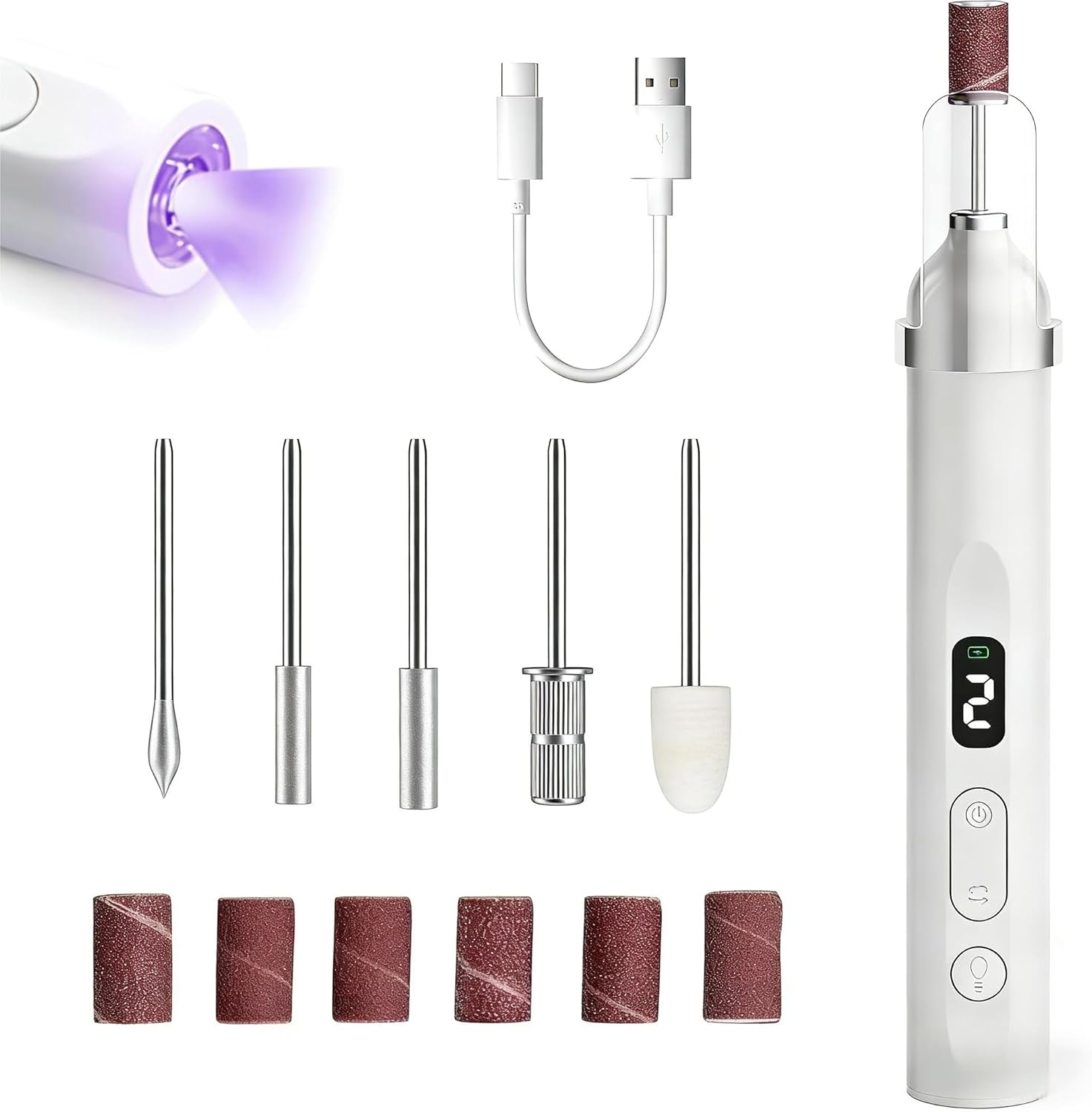 Professional Electric Nail Drill Machine Kit, 3 Speed Portable File with 6 Bits for Acrylic Gel Dip Powder Nails, Home and Salon Use image number 6