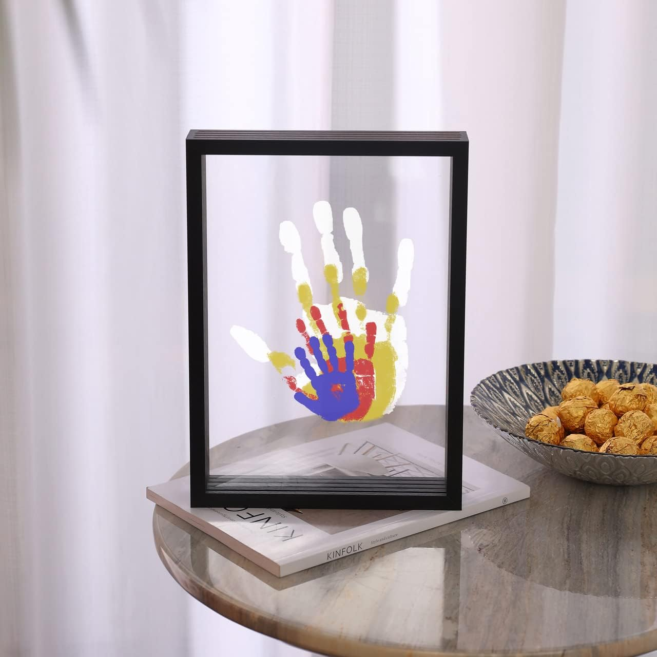 Family Handprint Kit, DIY Craft Keepsake Wooden Frame, Endless Gift Set, Non-Toxic Paints, Transparent Sheets (Black) image number 5