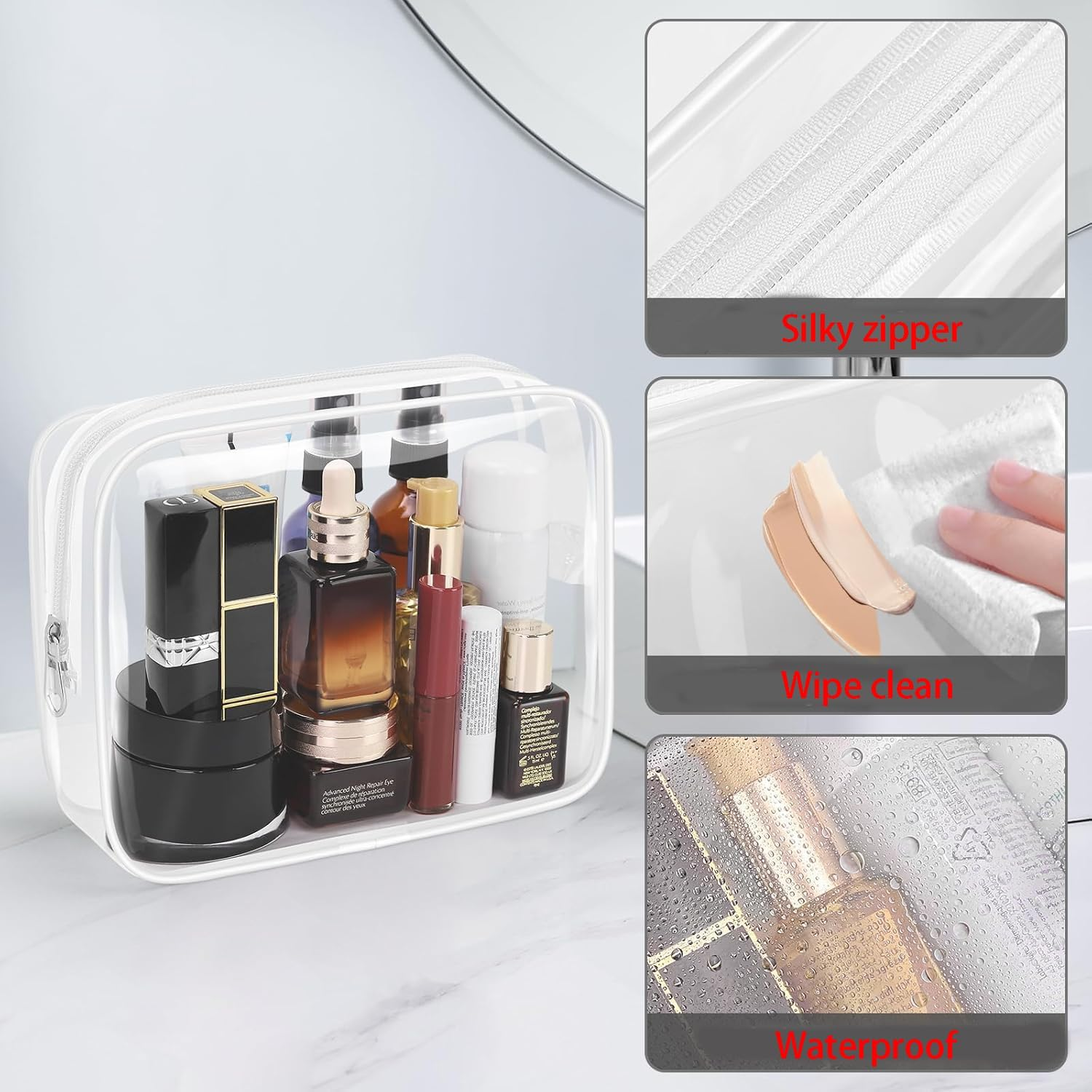 3 Pieces Big Clear Toiletry Bag, Makeup Bags for Travel, PVC Waterproof Travel Small Pouches with Zipper for Men and Women