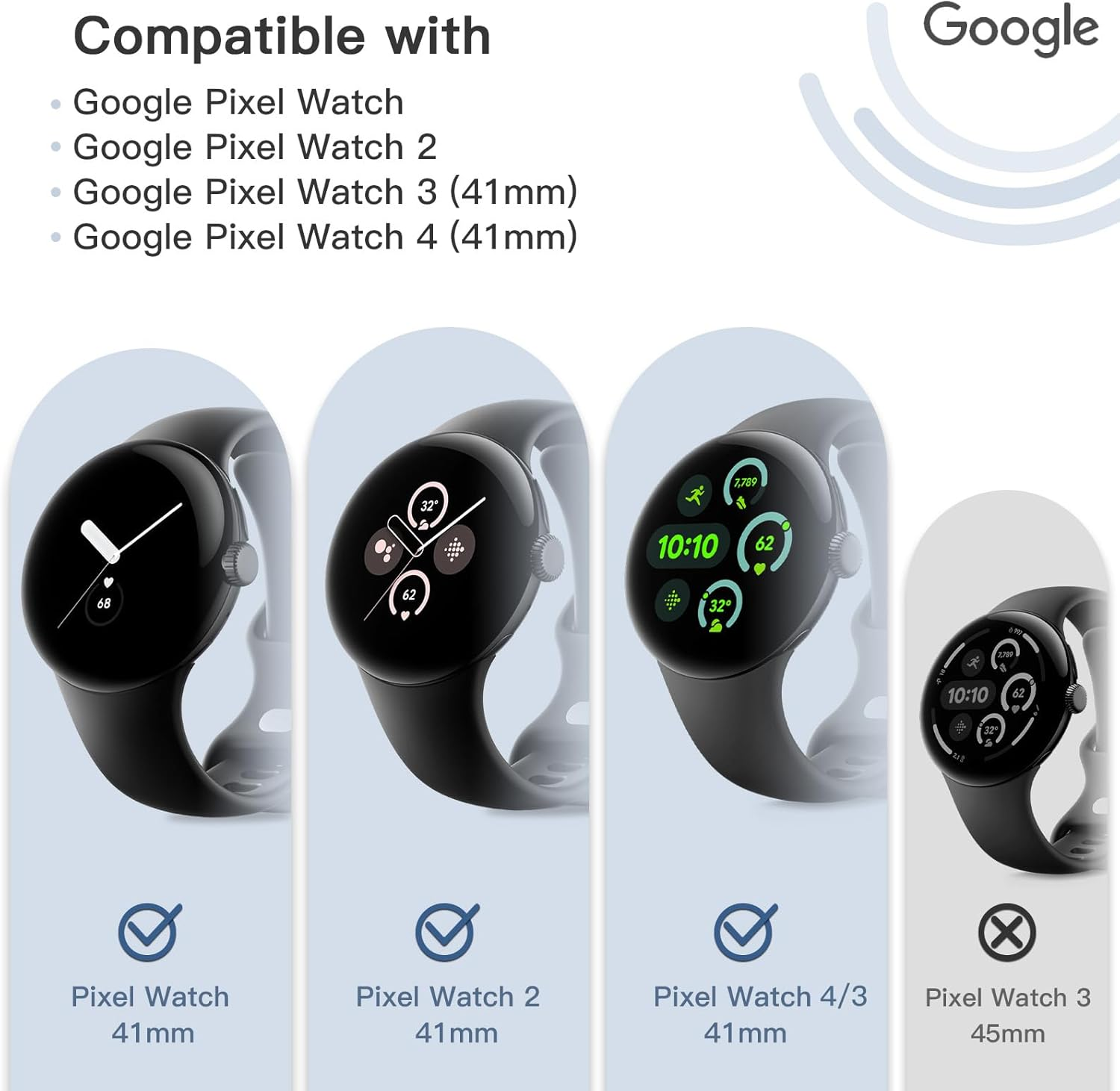 Jetech Screen Protector for Google Pixel Watch 4/3 / 2/1 41Mm, Anti-Scratch Self-Healing Soft TPU Film, HD Clear, 6-Pack