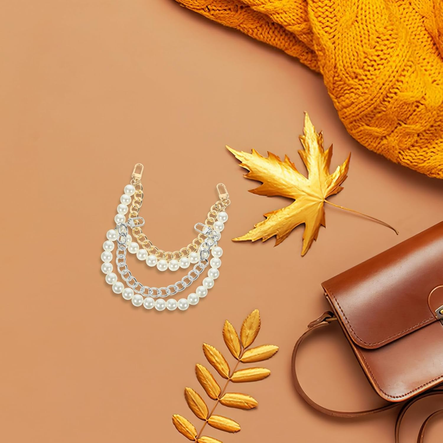 TEHAUX 4Pcs Pearl Bag Chain Plastic Replacement Single Shoulder Bag for Handbags Featuring image number 2