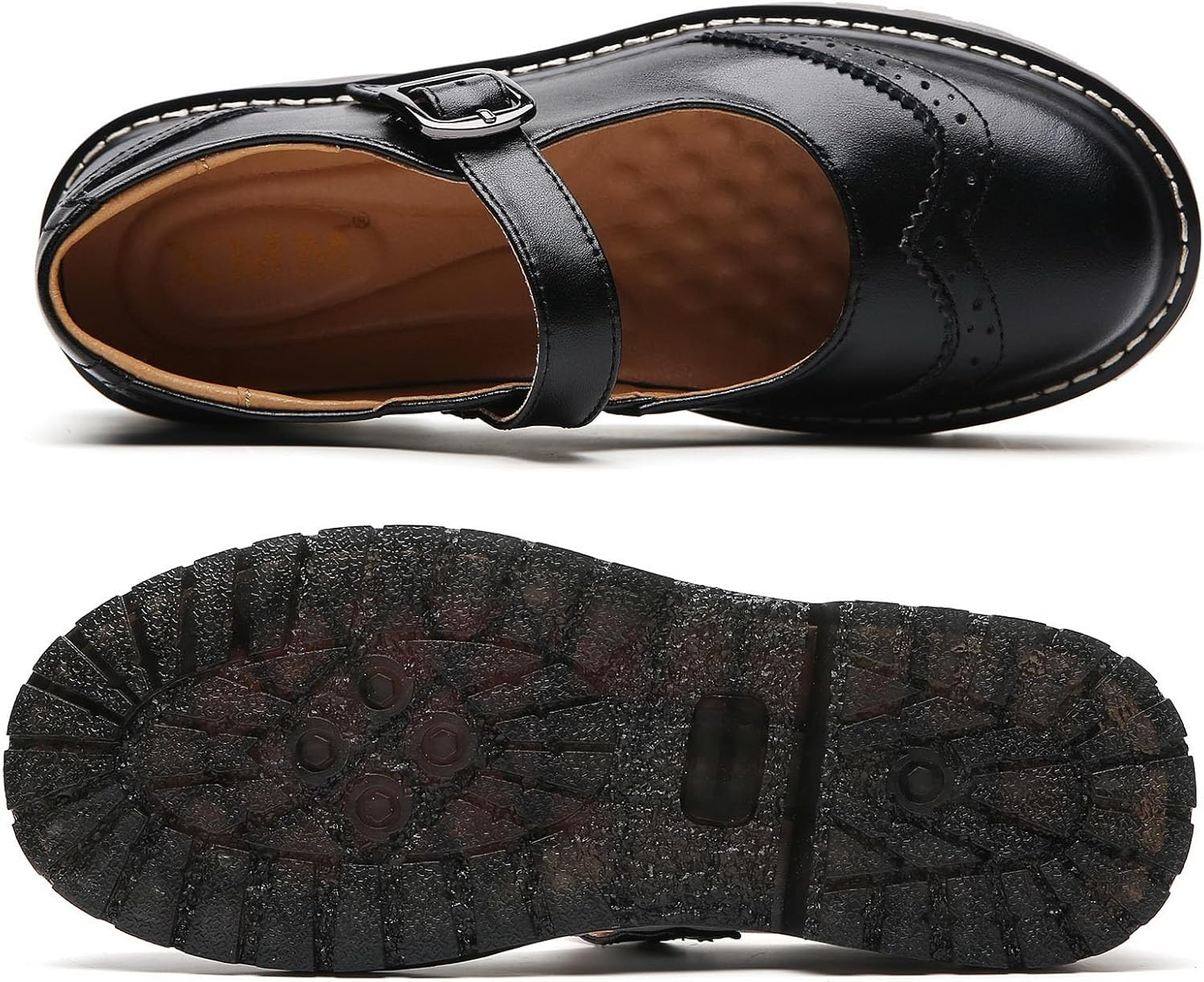 XMM Mary Jane Shoes Women Mary Janes Flats Ladies Oxford Shoes for Women Comfort Leather round Toe Non-Slip Dressy Casual Cute Girls School Work Shoes image number 5