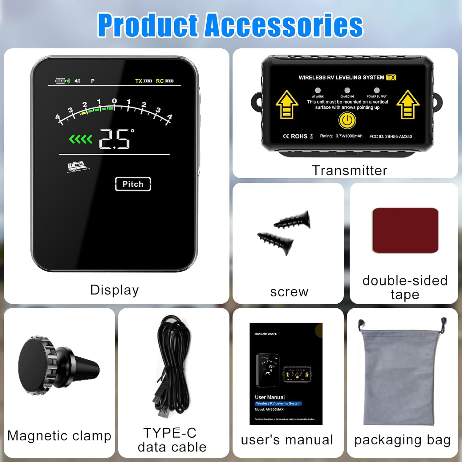 OBEST Wireless RV Leveling System,Electronic Camper Leveler,Automatic Trailer Level Indicates Smart Wireless Leveler for Travel Trailer Level Accessories,Camper Must Haves, No Phone Required image number 1