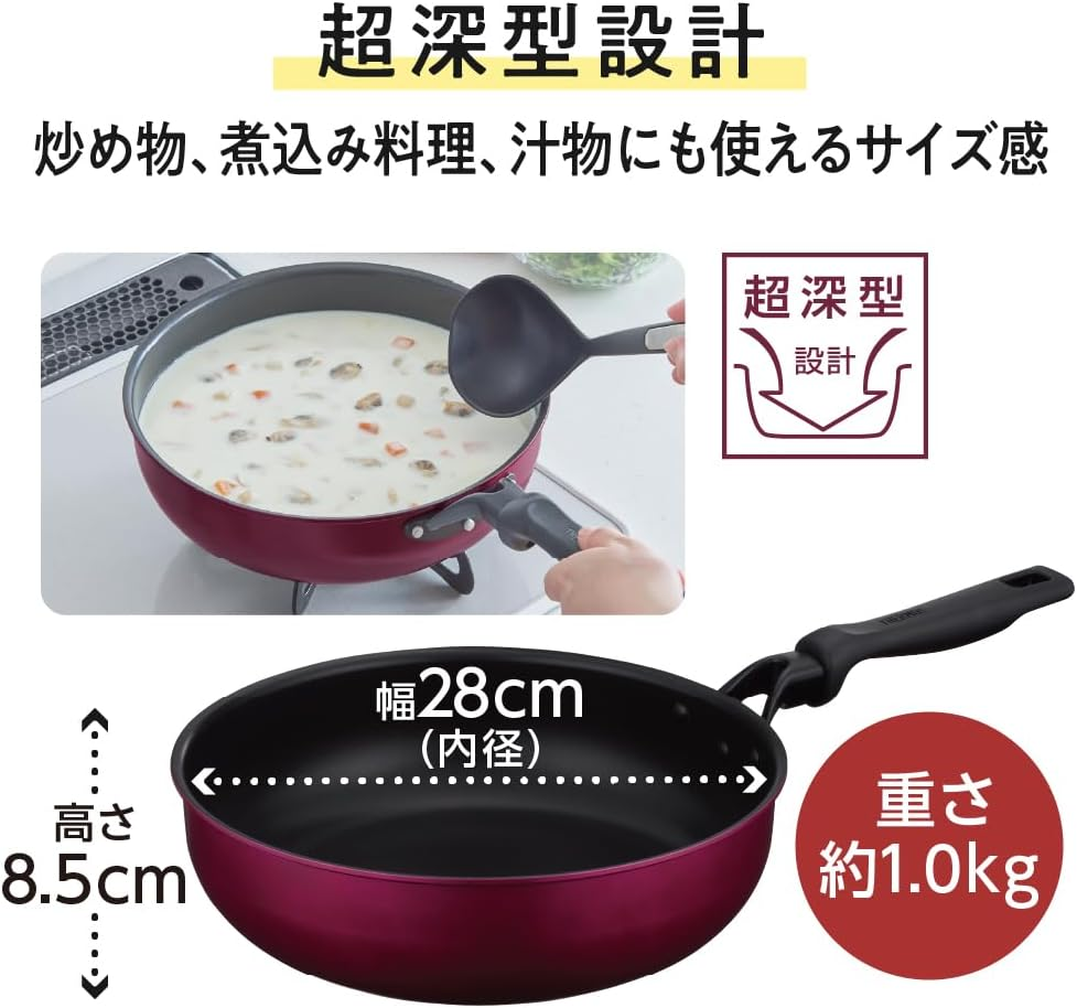 Thermos Durable Series KFM-028D R Stir-Fry Pot, 11.0 Inches (28 Cm), Red, Induction Compatible image number 1