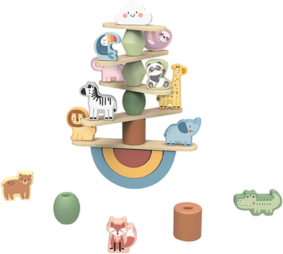 Tooky Toy My Forest Friends Stacking Animals | FSC Certified Wooden Balancing & Lacing Game | Fine Motor Skill Toy for Toddlers & Kids | Child-Safe Non-Toxic Paint | Ages 3+ | Imaginative Play Set image number 1