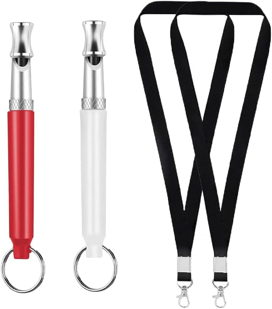 Pack of 2 Dog Whistles, Professional Ultrasonic Whistle, Ultrasonic Dog Whistle, Dog Whistle with Lanyard, Adjustable High Frequency Dog Accessories, for Stop Barking and Dog Training