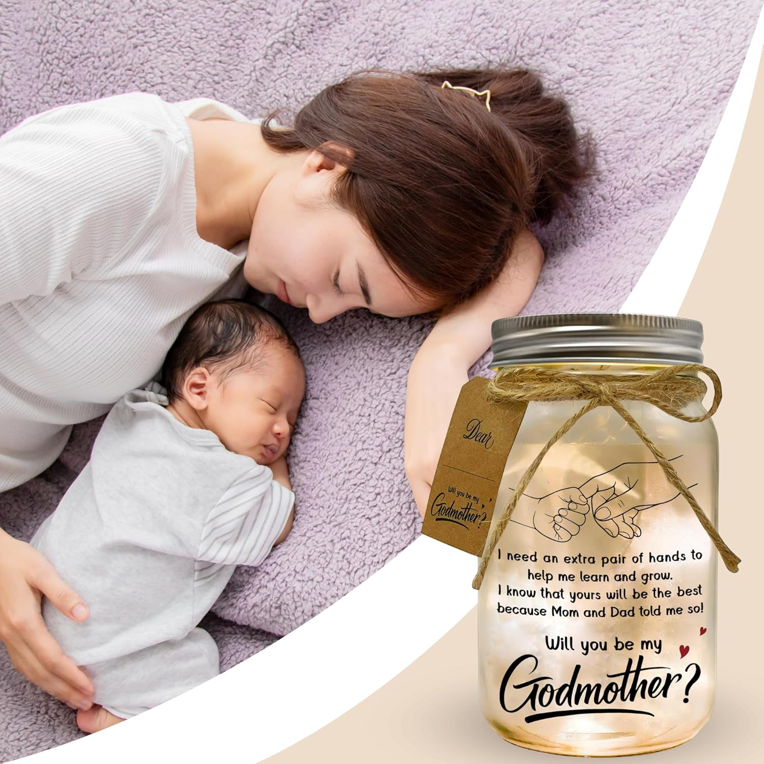 Godmother Proposal Gift - Will You Be My Godmother, Godmom, Madrina, God Parents Presents Proposal Gifts for Baptism - Godmother Gifts from Godchild - Quieres Ser Mi Madrina De Bautizo Mason Jar 14Oz image number 3