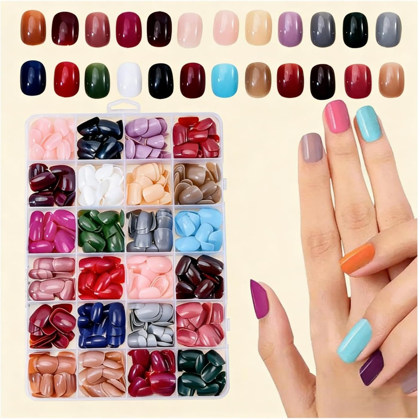 576Pc Short Press on Nails 24 Colours Glossy Squoval Fake Nails, Full Cover Acrylic Artificial Fingernails for Kids Girls Women &ndash; Quick At-Home Manicure Nail Tips Gel Artificial Fingernail