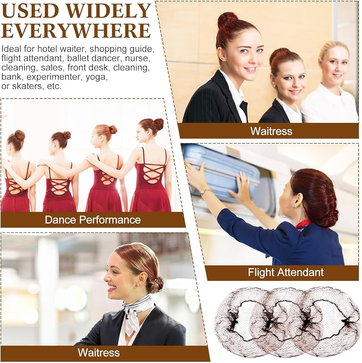 Pack of 20 Invisible Hair Nets with 40 Hair Pins, Invisible Elastic Hair Nets, Hair Net for Bun for Women, Girls, Ballet Dancer, Nurse (Brown) image number 3