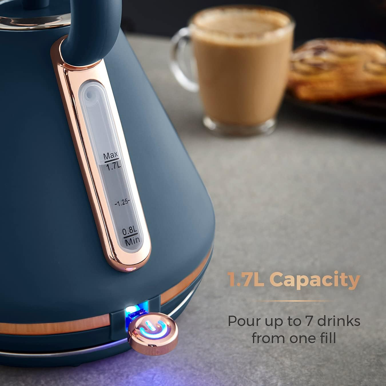 Tower T10044MNB Cavaletto Pyramid Kettle with Fast Boil, Detachable Filter, 1.7 Litre, 3000 W, Midnight Blue and Rose Gold - Marshmallow Pink And Rose Gold image number 5