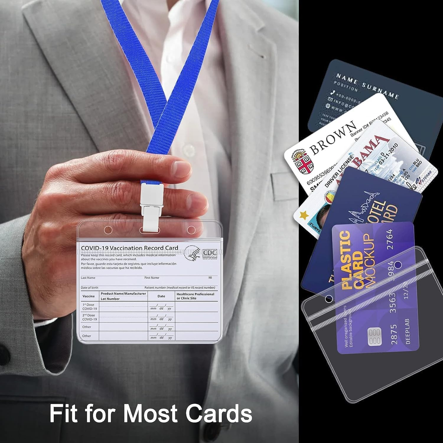 ID Card Holder, 50 PCS Horizontal Clear Plastic Badge Holder with Waterproof Resealable Zip, Name Tag Holder for Multiple Cards image number 3