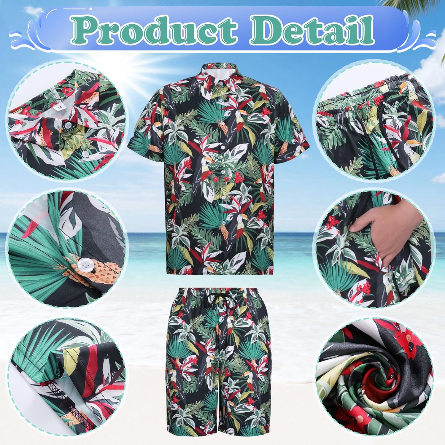 80S 90S Hawaiian Shirt for Men, 80S 90S Costume Set Men for Carnival Summer Party Outfits image number 2