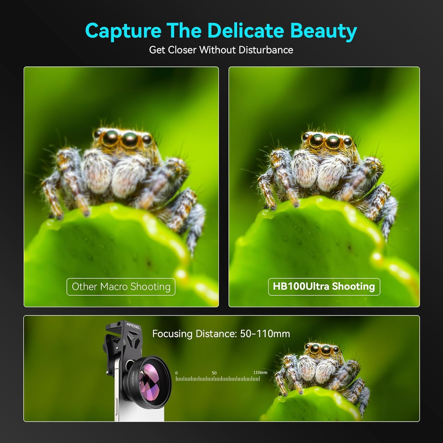 APEXEL 100Ultra Macro Lens - Enhanced Version Smartphone Lens for Iphone, Samsung, Pixel | Professional Macro Photography of Flowers, Iinsects, Jewelry, Food Details and Other Small Objects image number 3