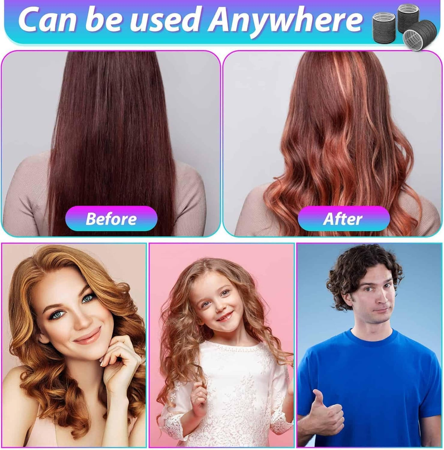 Curlers 48 Pcs Set with 24Pcs 4 Sizes (6 Jumbo/6 Large/6 Medium Rollers/6 Small Rollers) and 24 Pcs Clips for Long Medium Short Hair (Black) image number 5