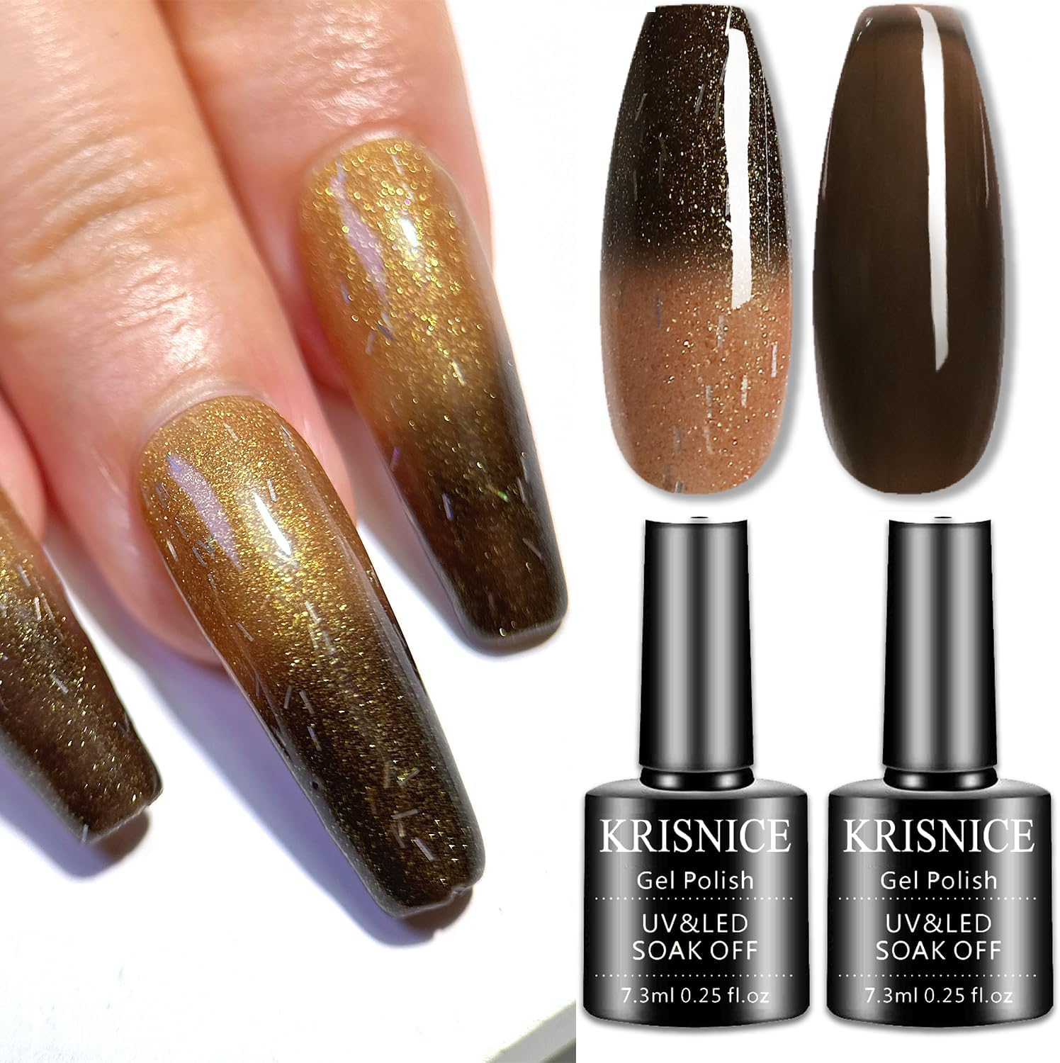 KRISNICE Glass Cat Eye Gel Nail Polish, 7.3Ml Silver Grey Glitter Moonlight Cat Eye Effect Soak off UV LED Gel Polish for Nail Art Manicure Salon Home DIY(KMY1-004-04)