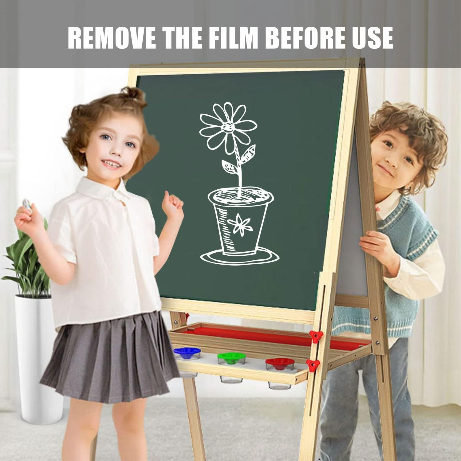 65X65Cm Adjustable Kids Art Easel for Kids - 3-In-1 Double-Sided Magnetic Chalkboard & Whiteboard with Paper Roll Chalk Board for Kids Wooden Toddler Easel for Kids, Art Set for Creative Play,65X65Cm