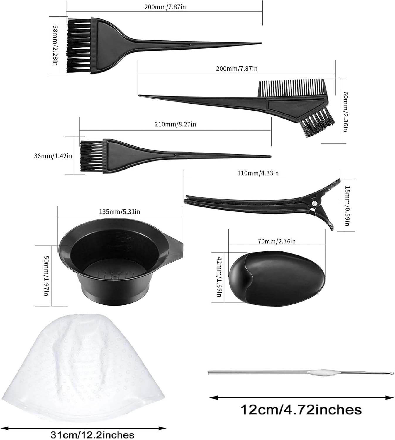 Hair Colouring Set, Silicone Hair Dye Caps, 25 Pieces DIY Beauty Salon Tool Kit, Highlight Hood with Holes, Brush Comb, Hair Dye Bowl, Colouring Brush, Ear Cover, Gloves, Hair Hooks, Hair Clips Kiuiom image number 3