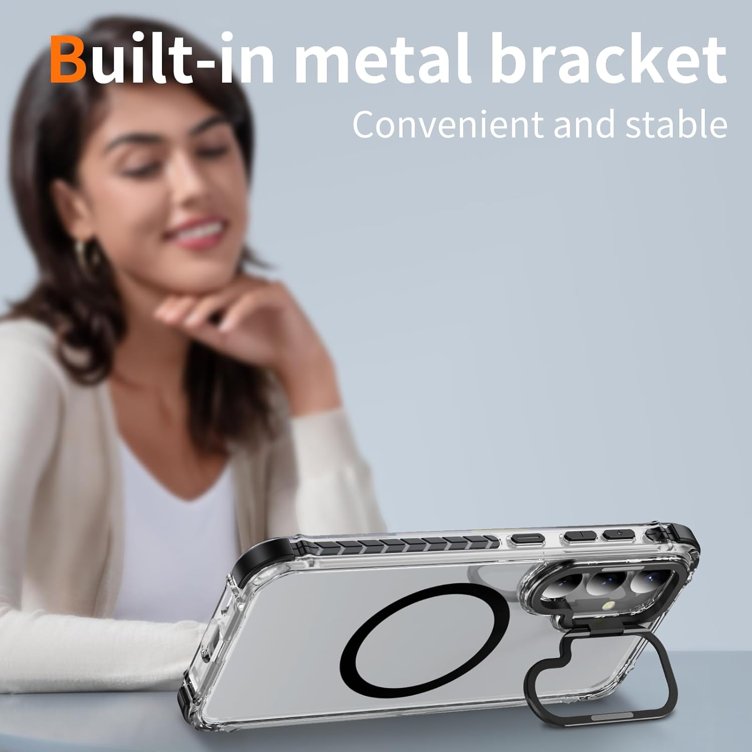 For Samsung S23 Case with Metal Camera Stand,Magnetic High-Transparency Full Protection Shockproof Case for Galaxy S23（Black） image number 5