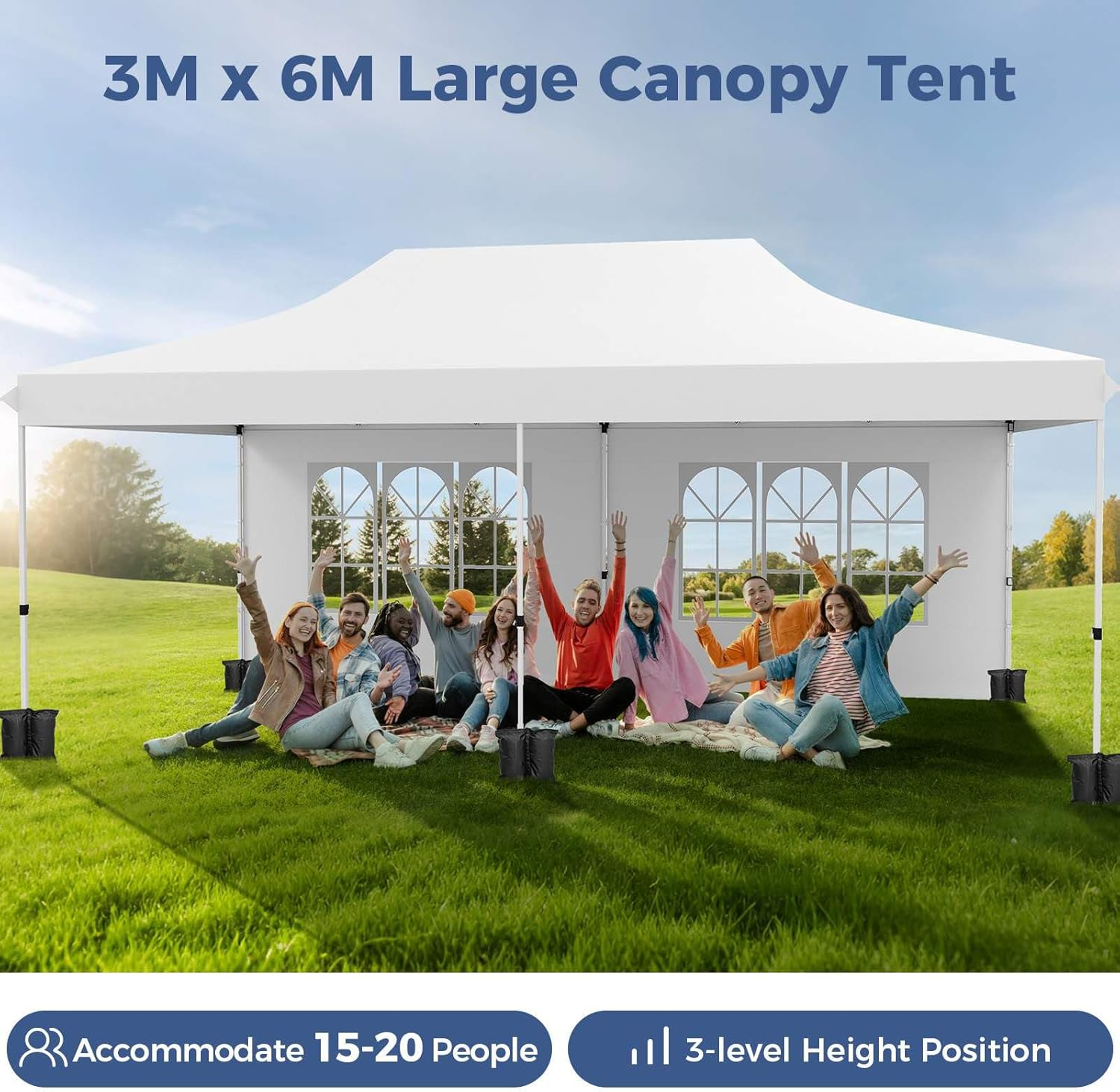 Costway 3 X 6 M Canopy with 6 Detachable Sidewalls, Pop-Up Canopy Tent with Carrying Bag, UPF50+ Sun Protection, Heavy-Duty Sun Shelter, Instant Gazebo for Party, Wedding, Outdoor Event, BBQ (White) image number 2