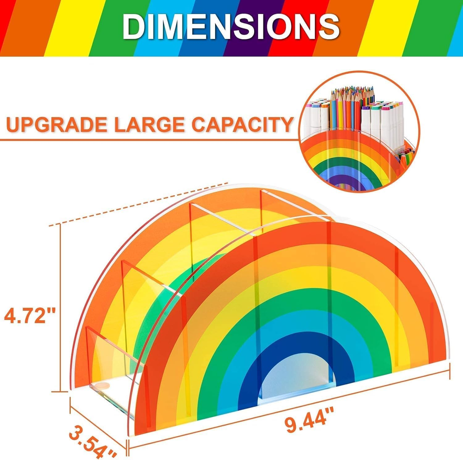 Pen Holder, Clear Desk Organizer, Pen Organizer for Desk, Cute 5 Compartments Pencil Holder, Desktop Stationery Organizer for Office Storage/School/Art Supplies/Home, Rainbow Colour image number 3