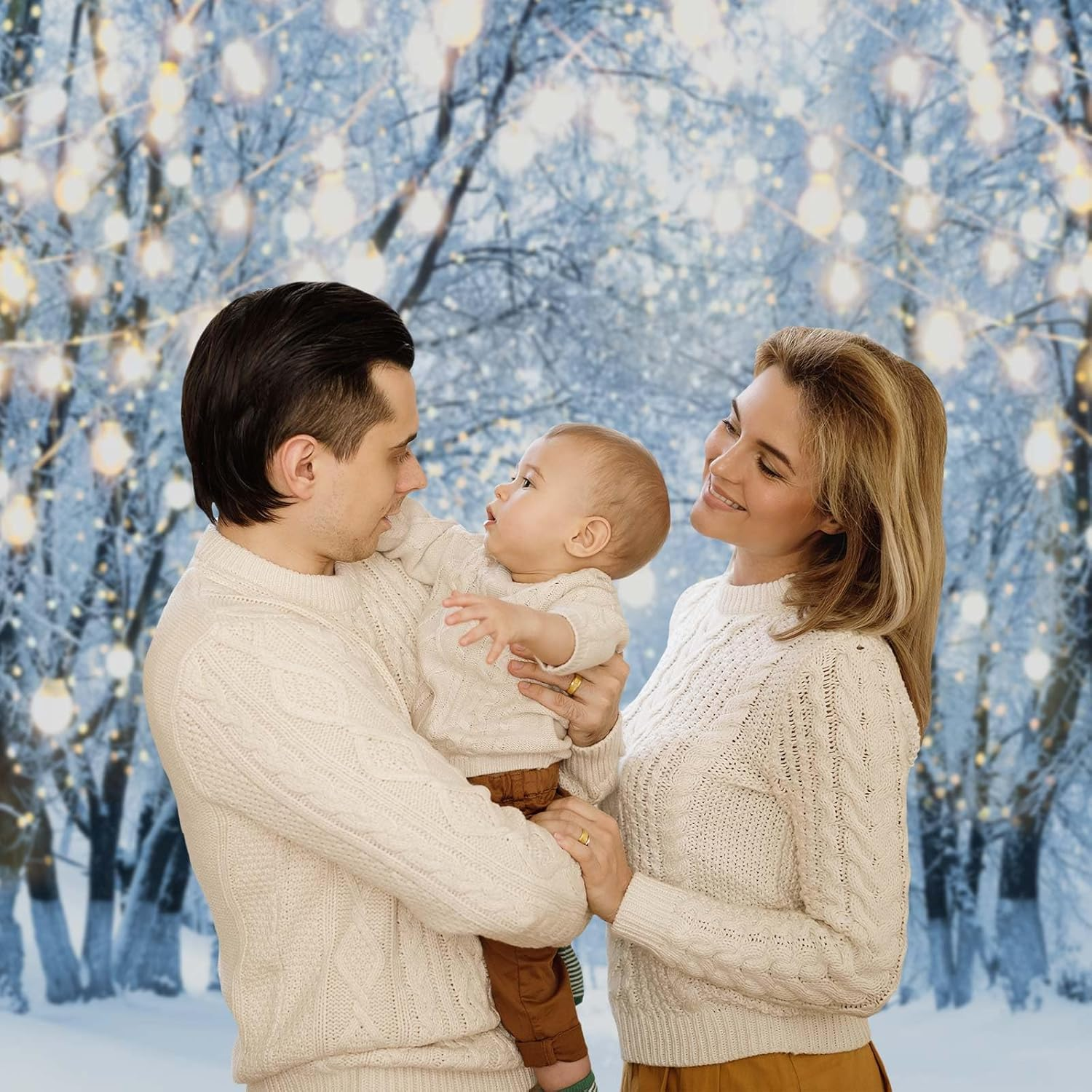 Allenjoy 6 X 6 FT Winter Forest Backdrop Wonderland Snowflake Photography Background Bokeh Glitter Snow Scene Christmas Party Decoration Tree Landscape Portrait for Photobooth Photo Studio image number 4