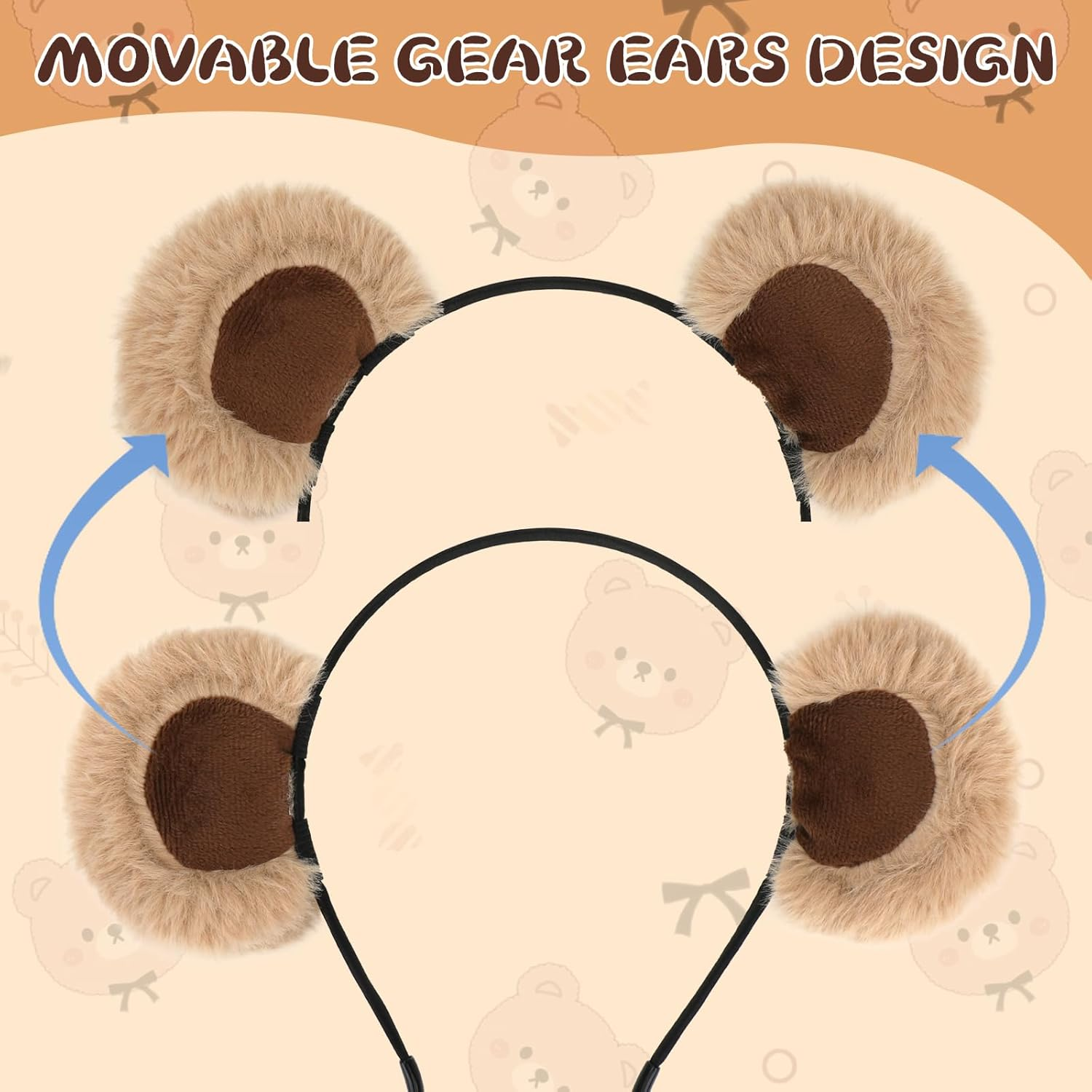 Fayrvind Bear Ears Headband Cute Plush Cartoon Animal Ear Costume Accessories for Halloween,Party,Daily Dress up Costume Headwear and Wear for Makeup Washing Face image number 4