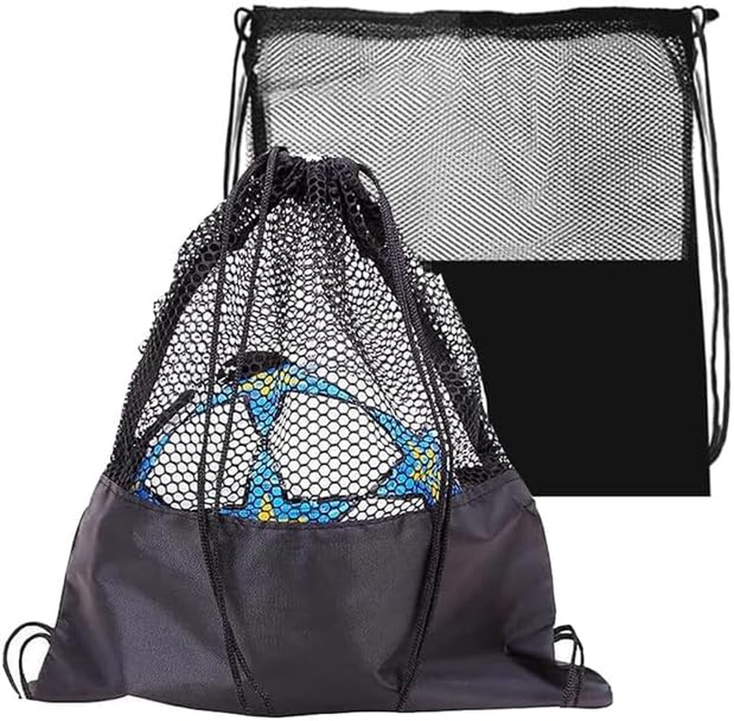 Drawstring Mesh Sports Ball Bag - 2Pcs Basketball Carrying Net for Football, Athletic Gear, Sport Game Ball Storage - Heavy Duty Backpack image number 2