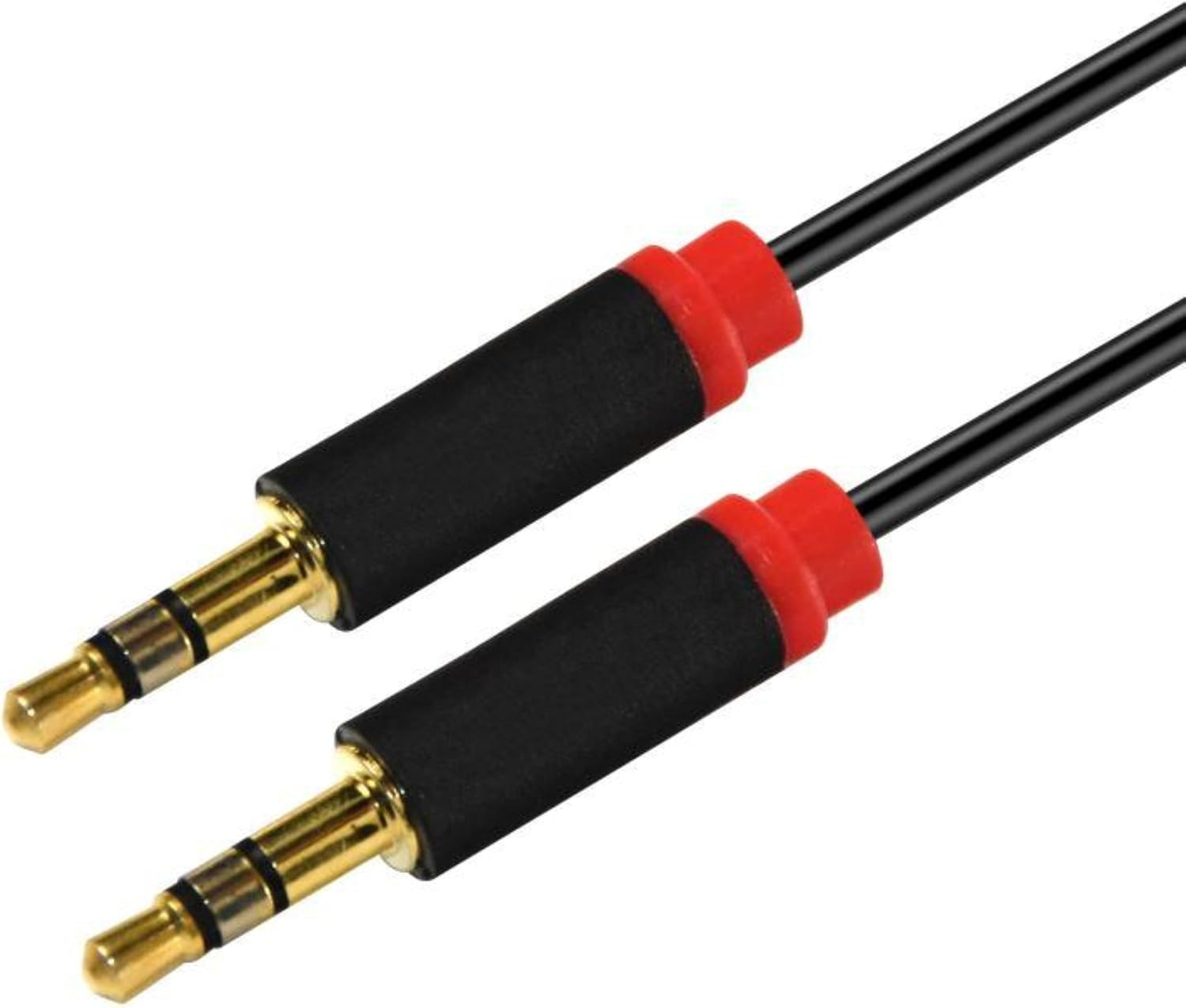 Astrotek Male to Male Stereo Flat Cable, Black with Red Mold, 1 Meter Cable Length