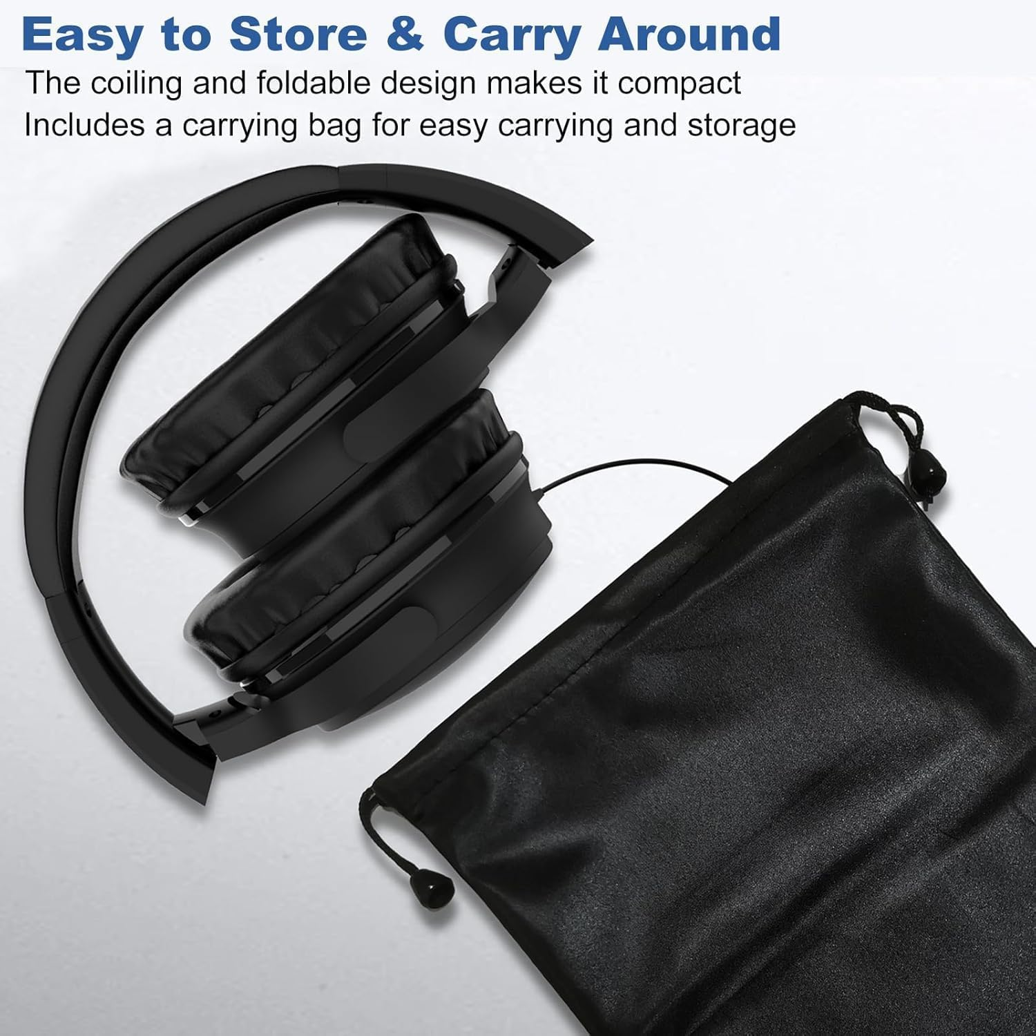 19.5Ft / 6M Extra Long Cord Headphones for TV PC with Volume Control, Spring Coiled Cable, 3.5Mm AUX, Wired over Ear Earphones for Seniors Hard of Hearing, Large Comfortable Computer Headset image number 4