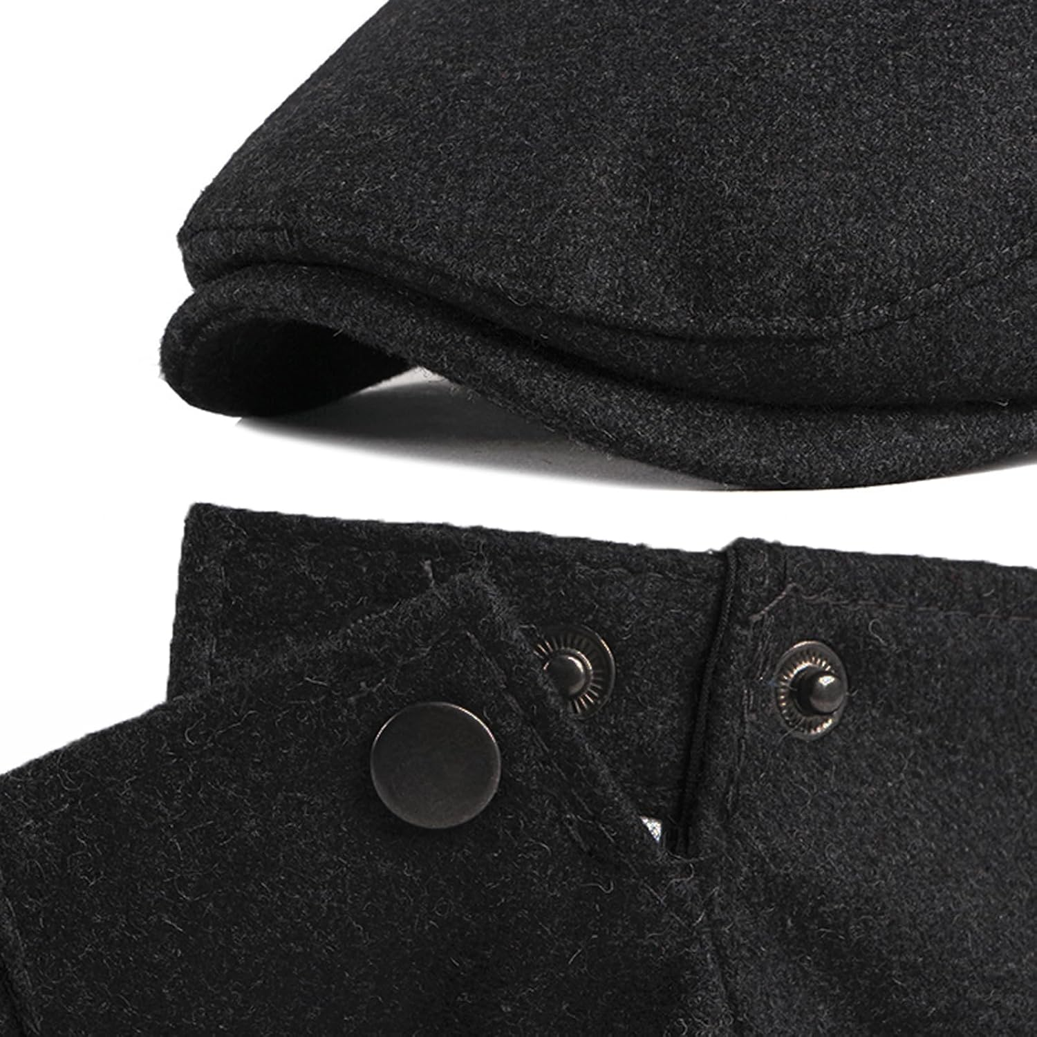 TRADERPLUS Men'S Newsboy Hat Flat Top Warm Panel Peak Beret Hat Adjustable Wool Blend Driver Hat Outdoor Winter Black image number 2