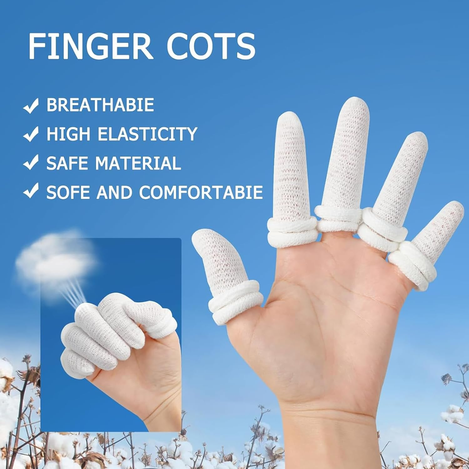 30 Pcs Tubular Finger Bandage Cots, Elastic & Breathable Fingers Protection, Cotton Finger Gauze for Wounds, Gardening, Sports, and Kitchen Use, White