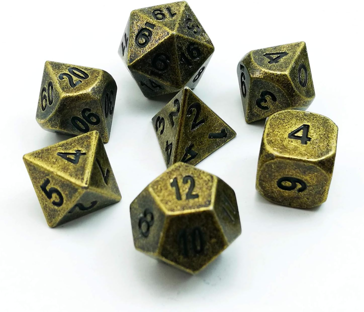 Bescon Deluxe Golden Solid Metal Polygonal Dice Game Dice for DND Dungeons and Dragons, Gold Metallic RPG - Role Play Polyhedral Dice 7 Pieces Set D4 D6 D8 D10 D12 D20 D%