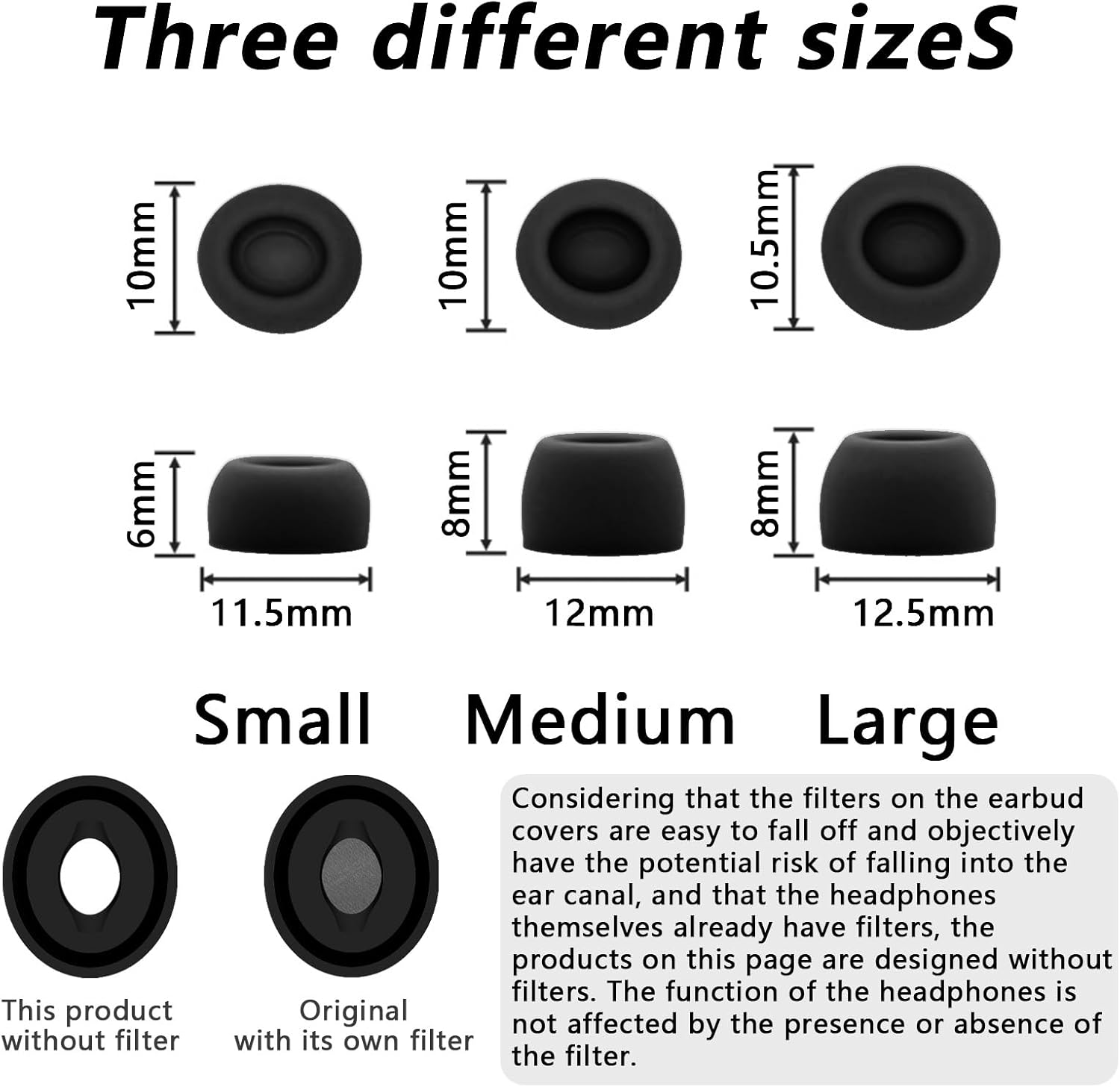 6 Pair Ear Tips for Galaxy Buds Pro, Replacement Silicone Eartips and No Impact Affect Headphone Charging, Noise Reduction & anti Slip Earplugs Compatible with Samsung Earbuds, S/M/L (Black) image number 4