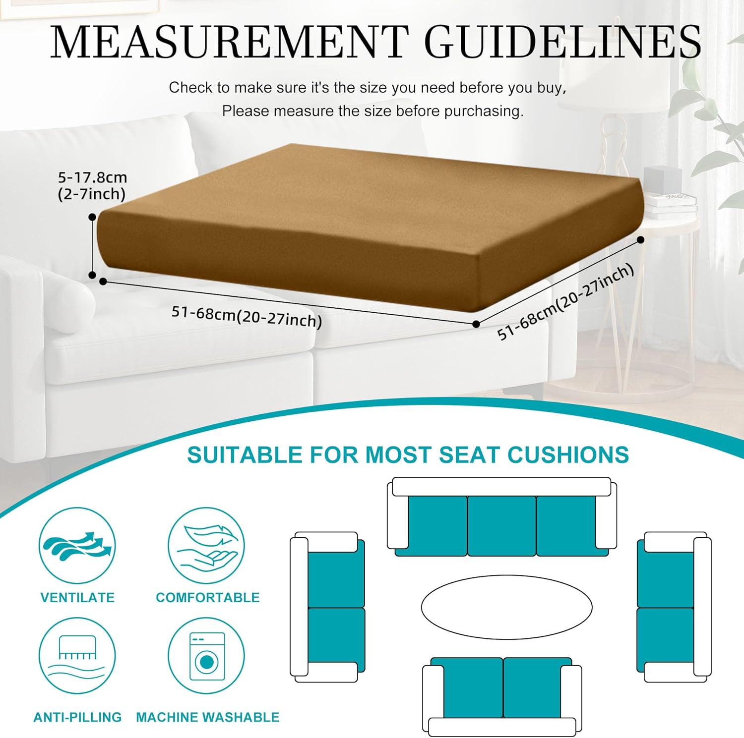 12Pcs Stretch Patio Cushion Covers for Outdoor Couch and Sofa Replacement - Washable Furniture Slipcovers (Camel, Cover Only) - Rococo image number 4