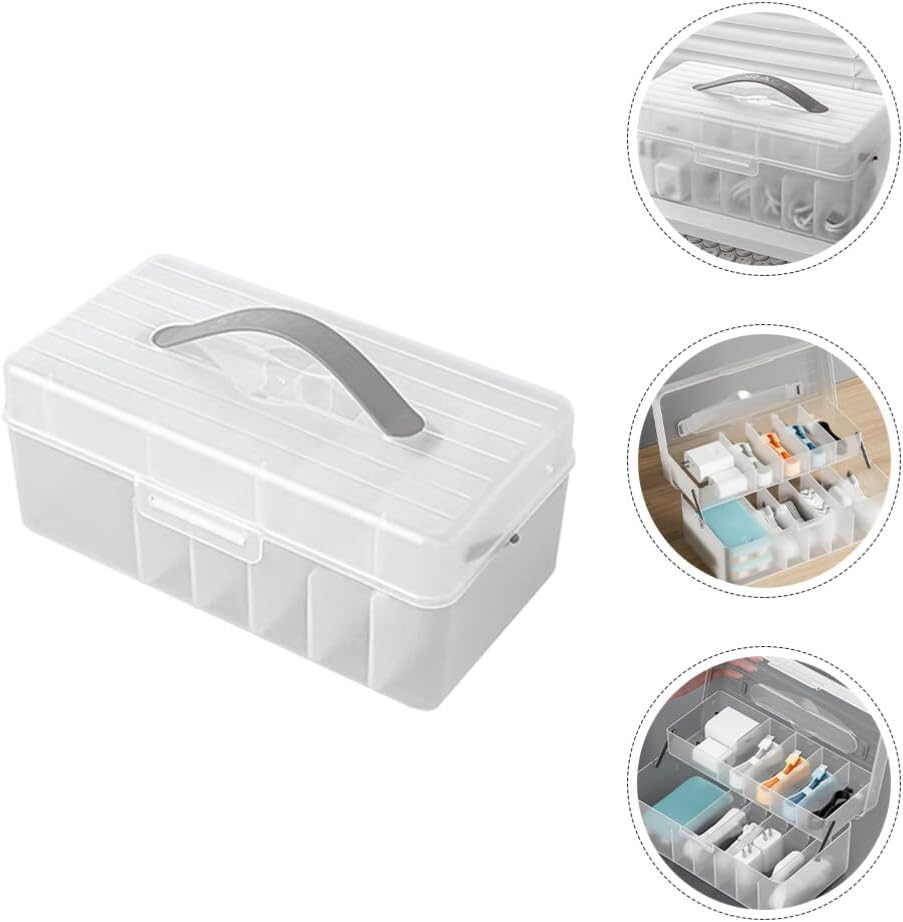 Housoutil Portable Double Electronics Organizer Bin for Cables and Chargers Storage Box for Home Office and Travel Multi-Compartment Cord Organizer for Efficient image number 4