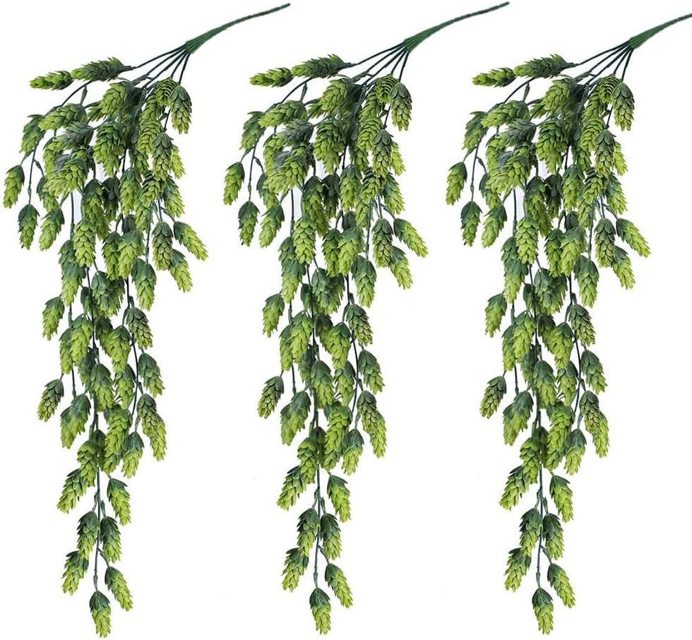 3Pcs Artificial Fake Flowers Hops Plants Realistic Faux Plastic Greenery Hanging Plant Vines UV Resistant Flower Wreath Decorations for Home Wall Garden Wedding Party Outdoor Balcony Corridor D&eacute;cor