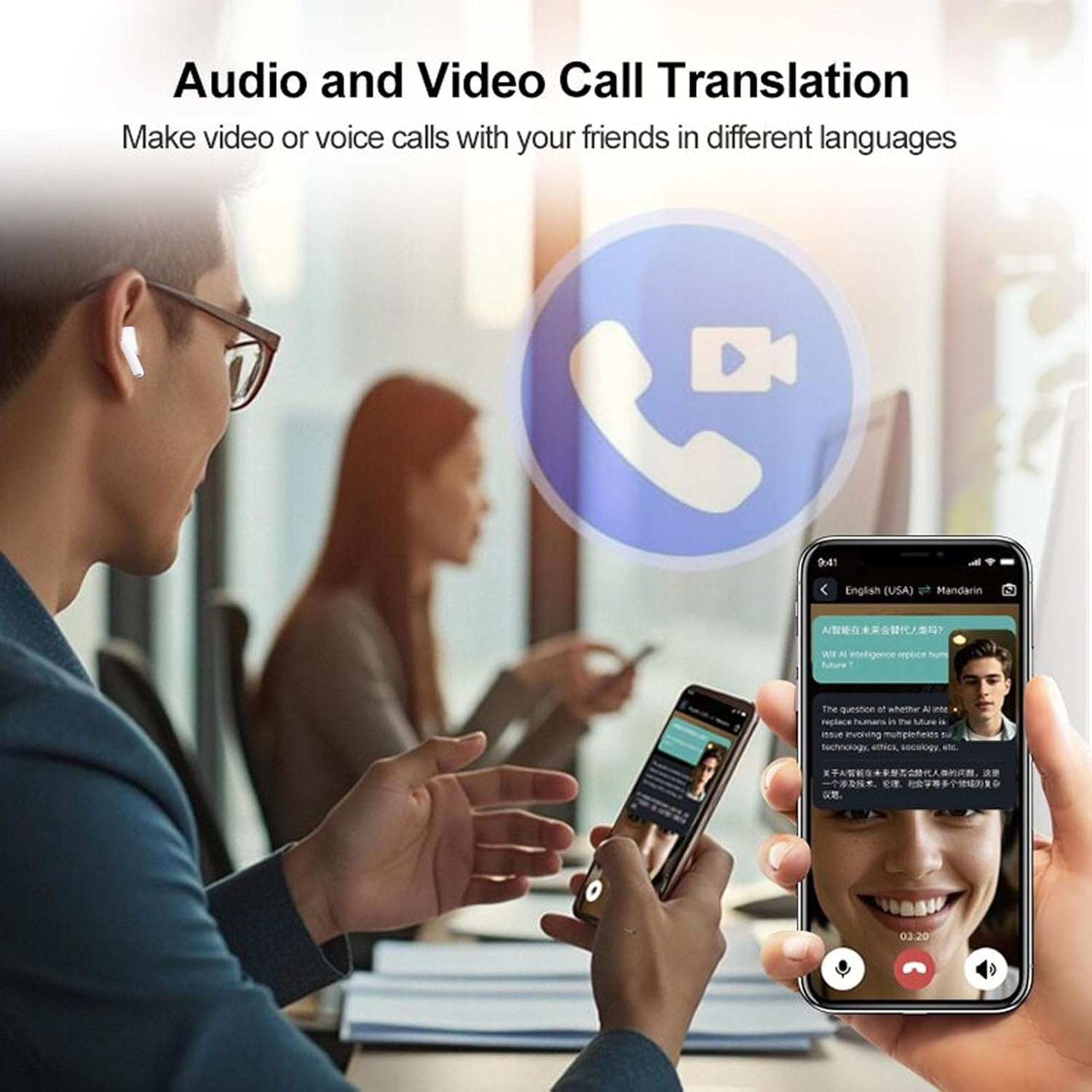 ASHATA AI Translation Earbuds Real Time, Translation Headphones with 7 Modes, Language Translator Earbuds 5.4 with APP, Noise Cancelling, for Travel Business Learning image number 3