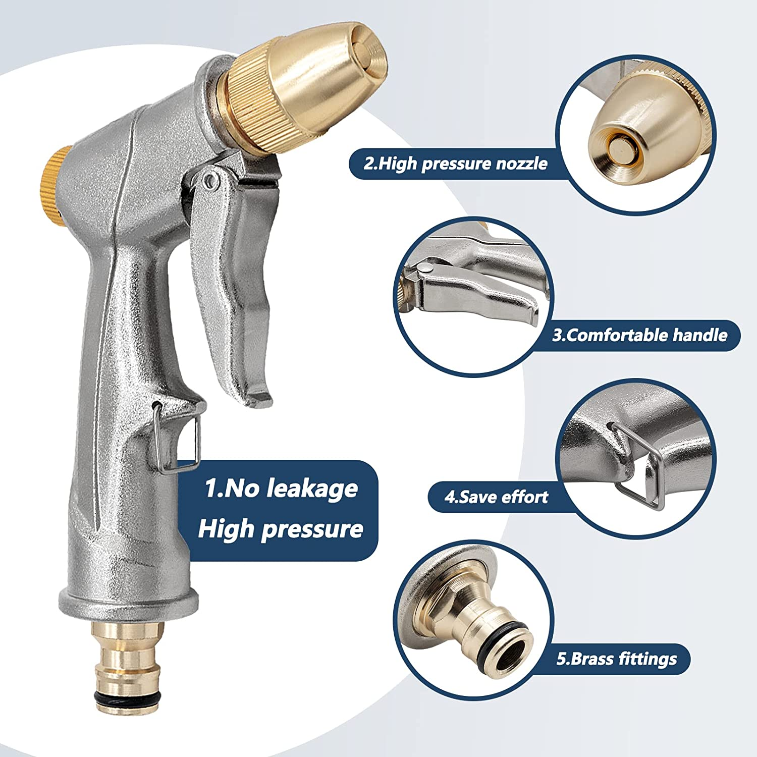 DERASL Garden Hose Gun,Spray Gun Garden Hose Nozzle 100% Metal with Adjustable Water Flow for Car Wash,Showering Pets and Watering Plant Pressure Washer Accessories