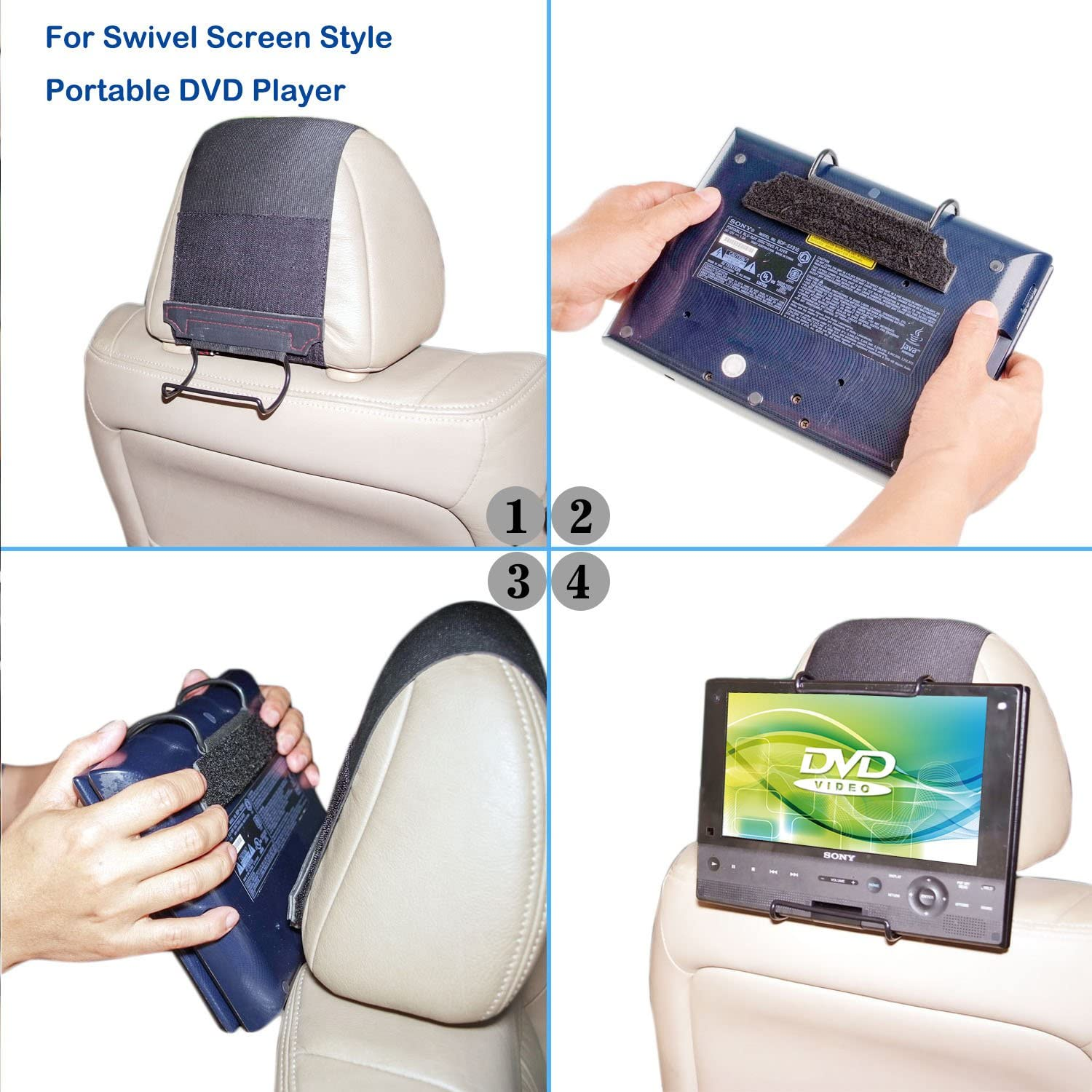 TFY Universal Car Headrest Mount Holder for Portable DVD Player