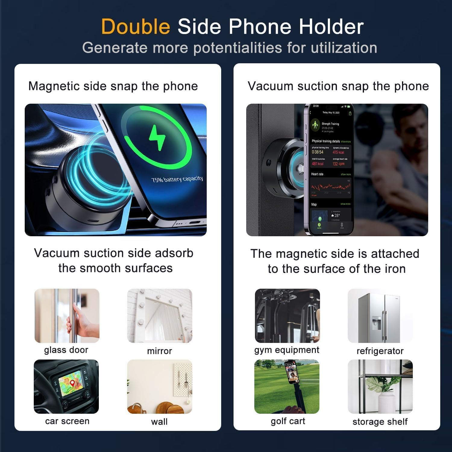 Necomi Electric Vacuum Magnetic Suction Phone Mount, Handsfree Magnetic Car Phone Holder, Double-Sided Phone Holder Compatible with Car Dashboard Installation, Smooth Surface, Phone（Black） image number 4