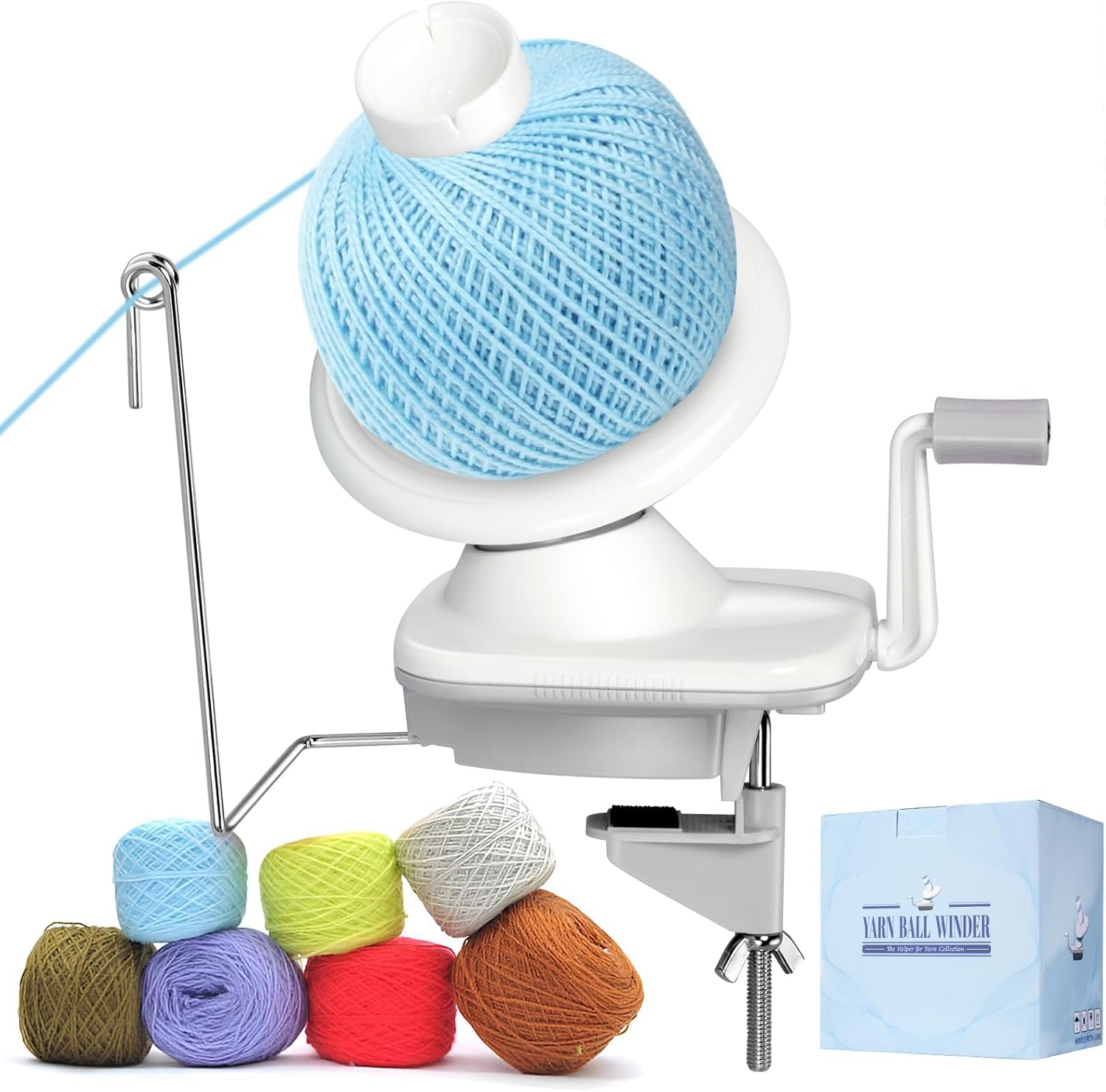 Anoleair Yarn Ball Winder, Hand Operated Winding Wool Winder Machine, Tabletop Clamp, Yarn Cake Winder image number 1