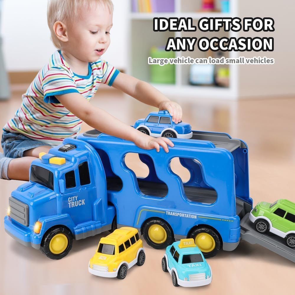 Truck Transport Vehicles Toys Trucks Toys Toddler 3 4 5 6 Years Old, 5 in 1 Truck Friction Power Toy Car with Light and Sound Transport Vehicle Carrier Trucks, Car Toys Set for Kids 3-5 Year image number 1
