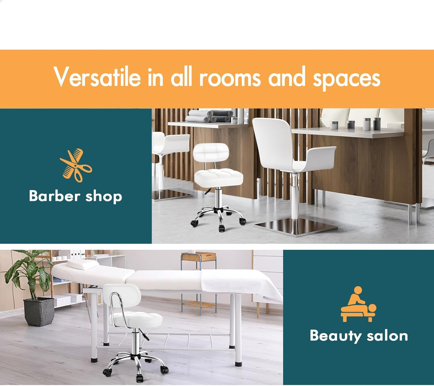 ALFORDSON PU Leather Salon Stool with Backrest Tufan Series, Office Drafting Rolling Stools in 49-64.5Cm Adjustable Height, Swivel Spa Chair with Rolling Wheels for Massage Table, White image number 6