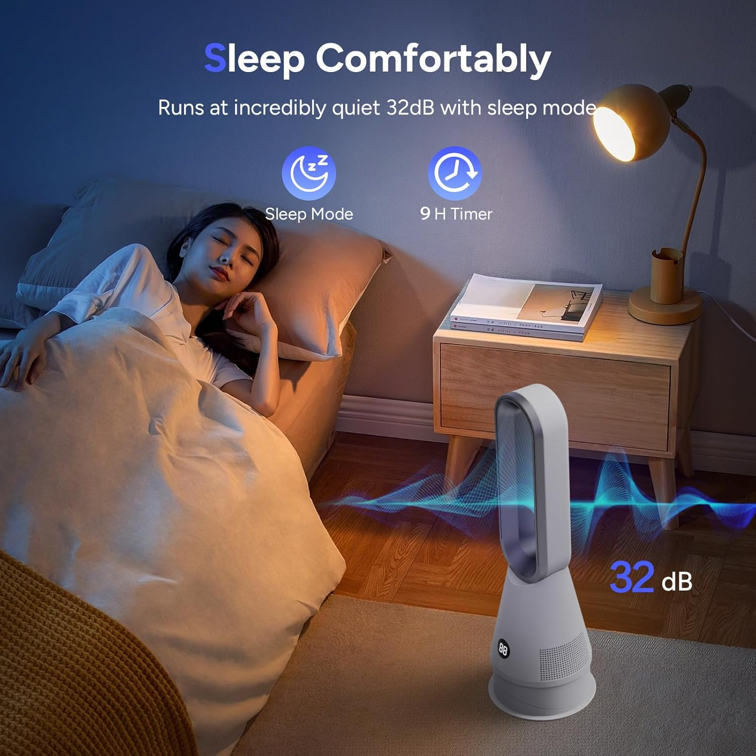 Bladeless Heater Fan, 25Inch Heating & Cooling & Filter Combo Tower Fan 80&deg; Oscillating, 9H Timer, 8 Speeds, Portable Quiet for Indoor, Bedroom, Home Office Room image number 1