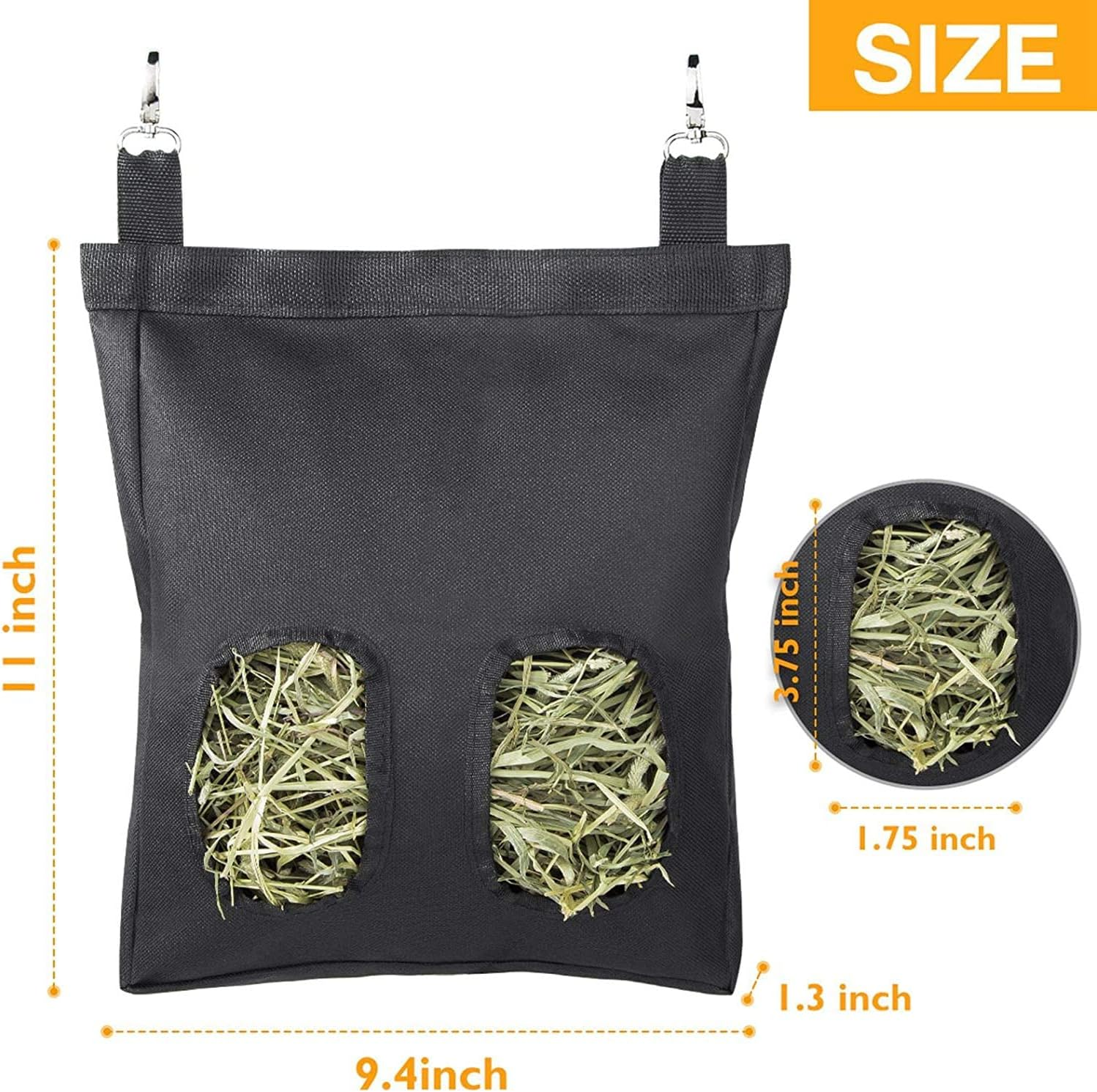 Rabbit Hay Feeder Bag, Guinea Pig Hay Feeder Bag,Rabbit Food Bag with Retractable Straps,Food Sack Hay Holder with Hooks for Hamster Bunny Chinchilla Turtle Cage Accessories (2 Grids) image number 4