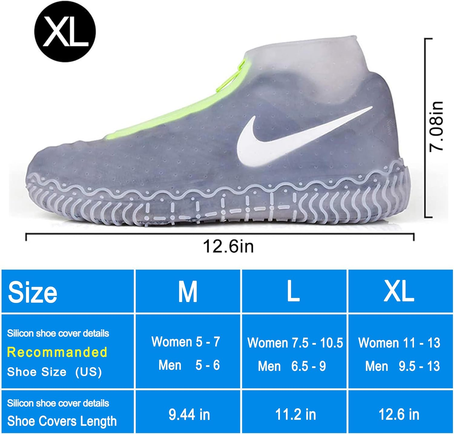 Silicone Waterproof Shoe Covers, Upgrade Reusable Overshoes with Zipper, Resistant Rain Boots Non-Slip Washable Protection for Women, Men (XL (Women 10-13.5, Men 11.5-14), White)