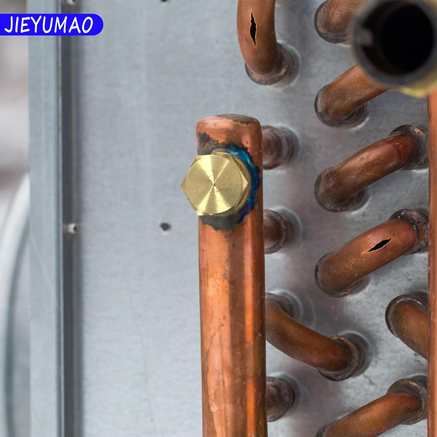 Garden Hose Cap, 4Pcs Brass Spigot Cap with Washers, 3/4 Inch 2 Styles Garden Hose End Caps with Tape, Outdoor Faucet Caps Brass Gardens Hoses Plug for Outdoor Faucet Replacement image number 2