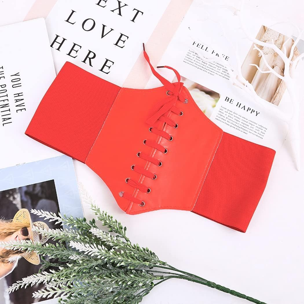 Lace Tied Waspie Corset Belt, 1Pc Womens Corset Belt,Pu Leather Wide Elastic Waist Belt Costume Retro Wide Tied Waspie Belt,Lace-Up Cinch Elastic Waist Belt Tied Costume Waspie Waist Belt image number 3